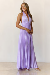 Shimmering Sea Pleated Halter Maxi Dress Lilac