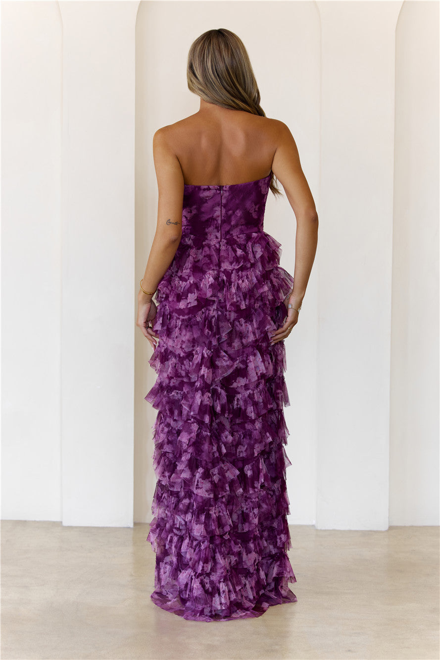 Festival Of You Strapless Tulle Maxi Dress Wine
