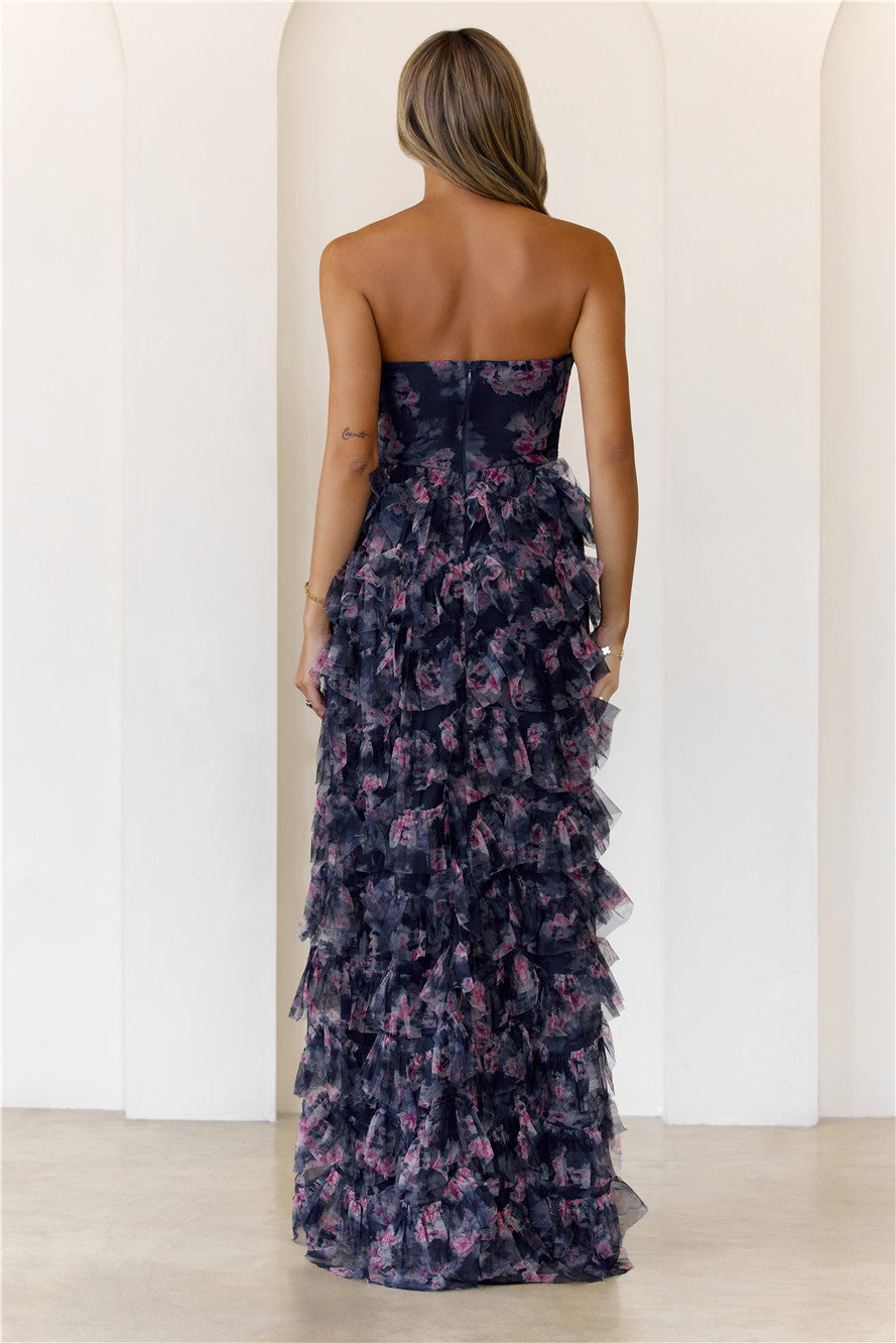 Festival Of You Strapless Tulle Maxi Dress Navy