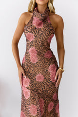 Savanna Rose Halter Maxi Dress Leopard