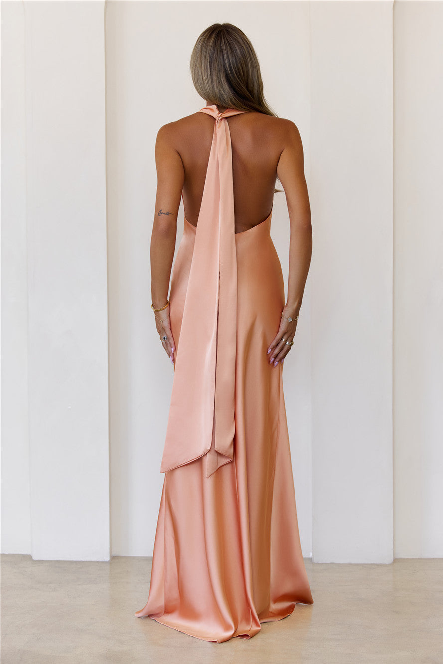 Nightfall Noir Halter Satin Maxi Dress Tangerine