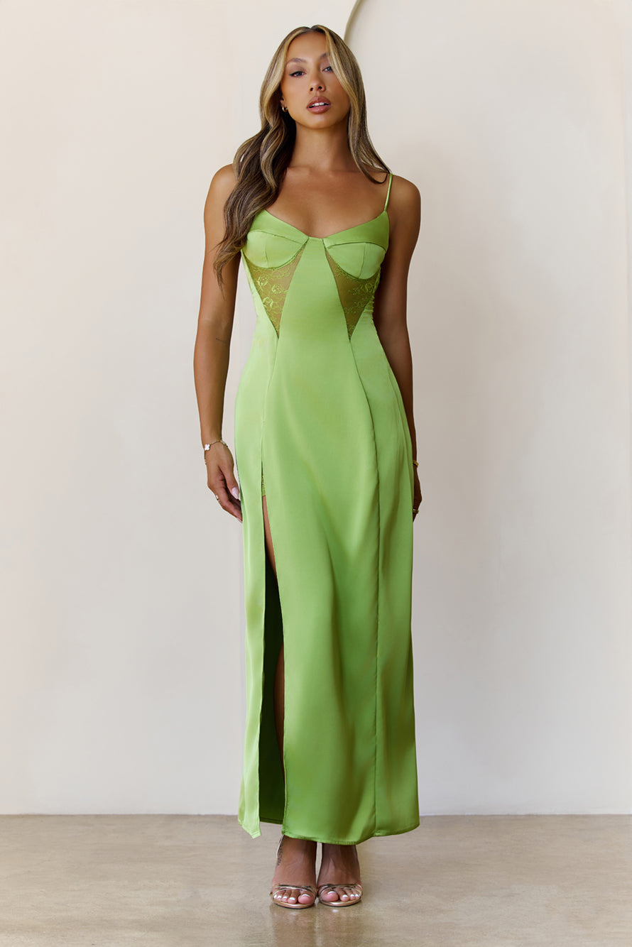 Midnight Heirloom Satin Maxi Dress Green