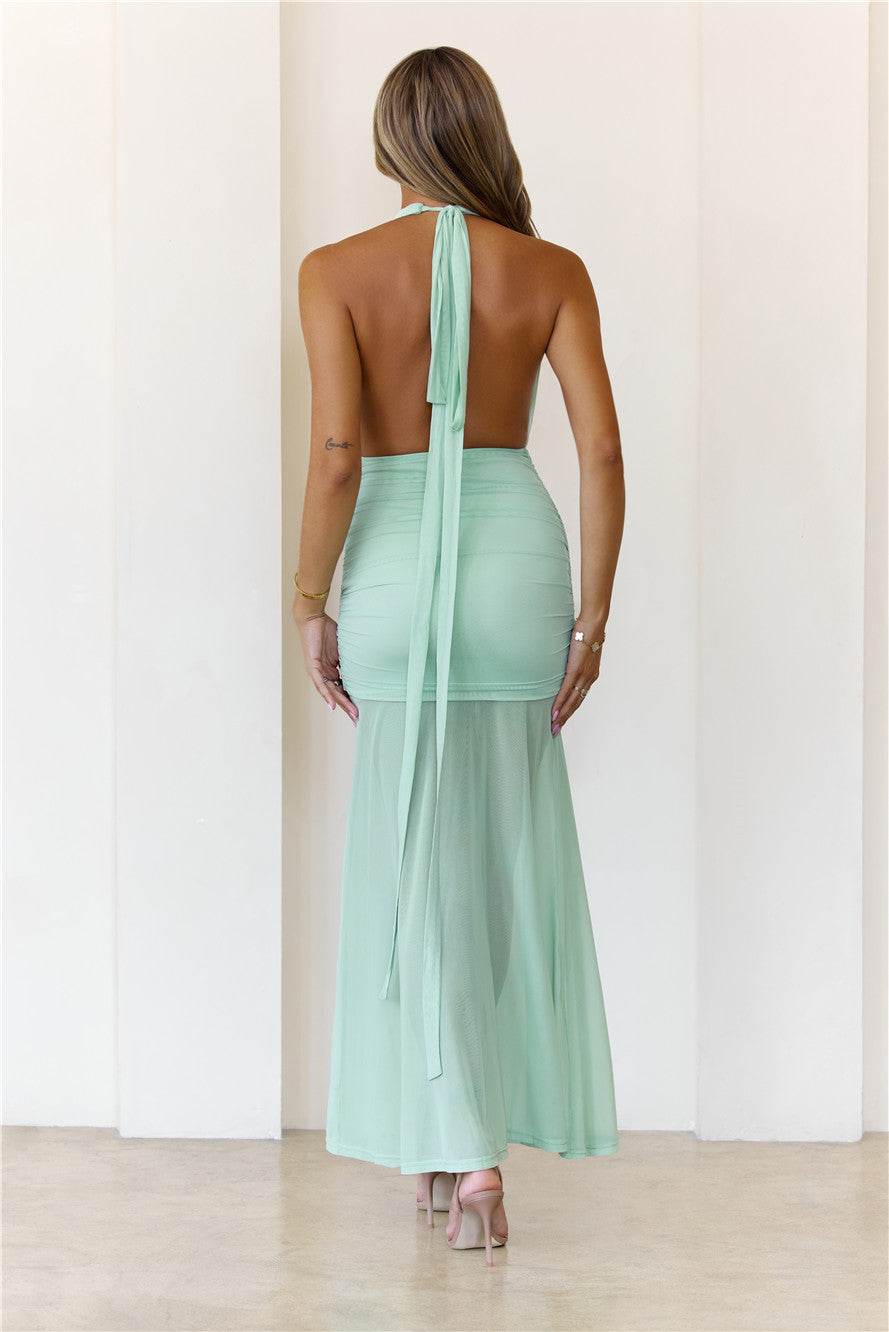 High Key Muse Mesh Maxi Dress Sage