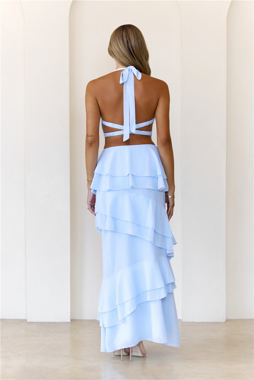 Power Glow Halter Maxi Dress Blue