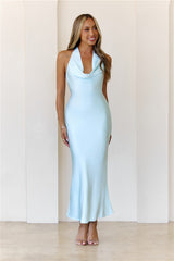 Starlit Diva Halter Satin Maxi Dress Blue