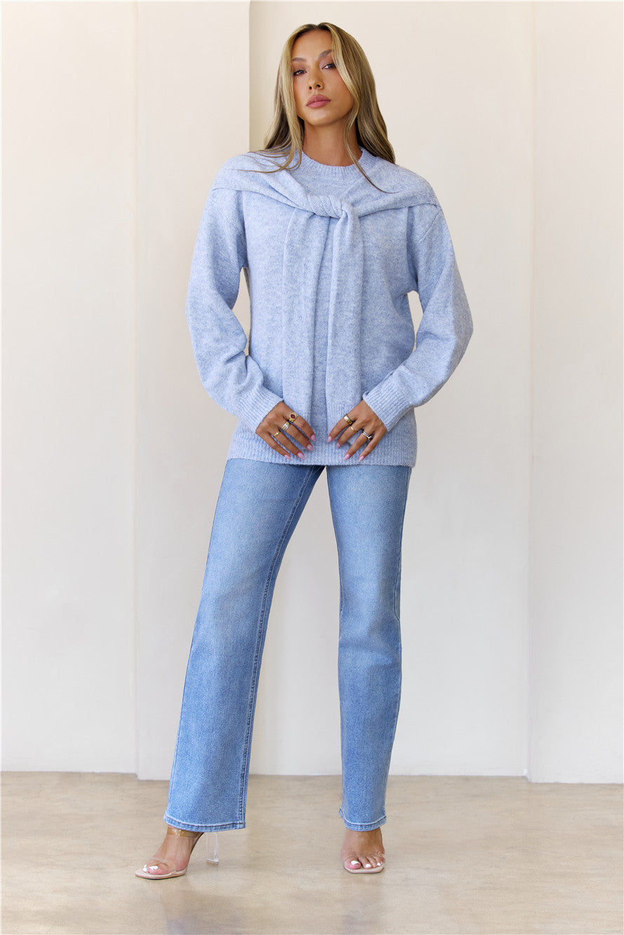 Shoulder Tie Sweater Blue