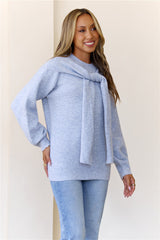 Shoulder Tie Sweater Blue