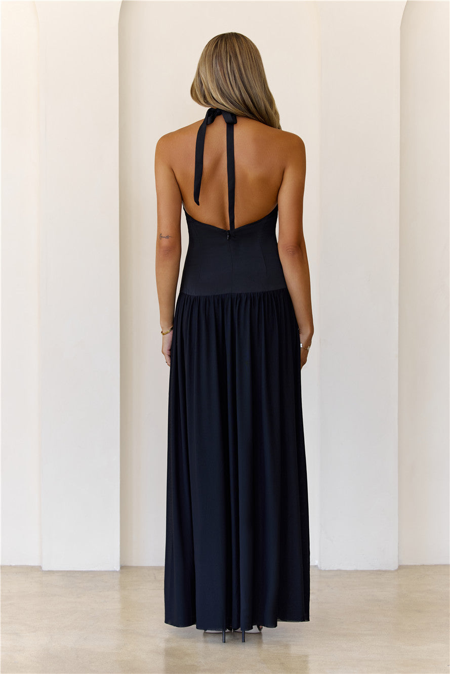 Softly Spoken Love Halter Maxi Dress Black