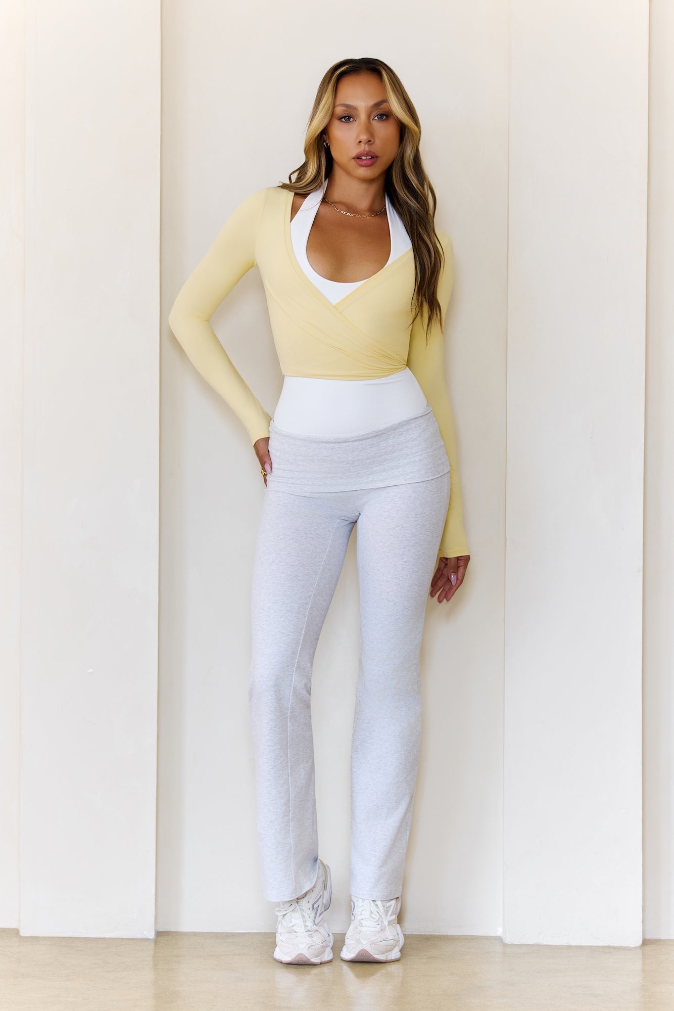 BASE Contour Ballerina Wrap Long Sleeve Crop Top Yellow