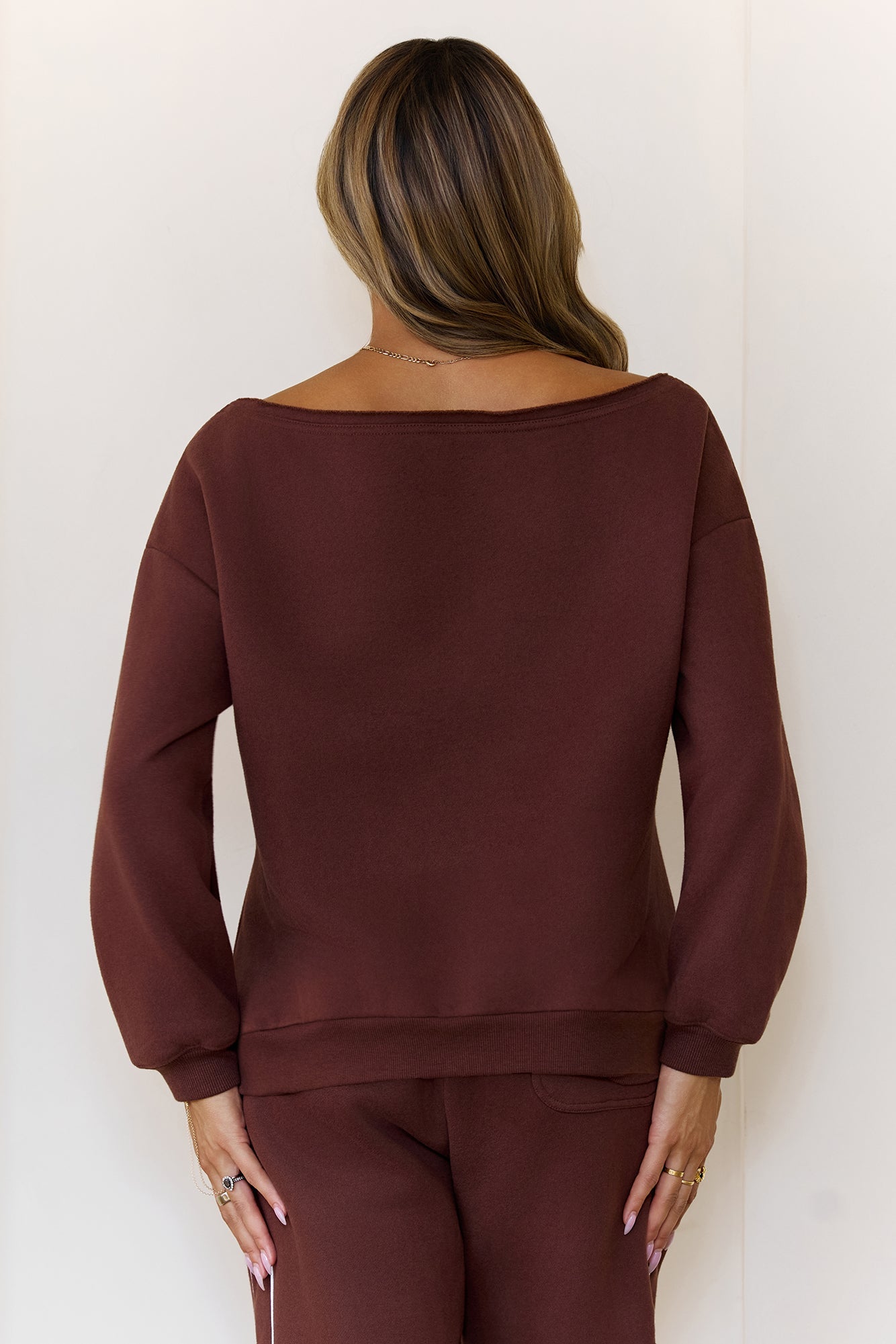 BASE Fleece Off Shoulder Sweatshirt Brown