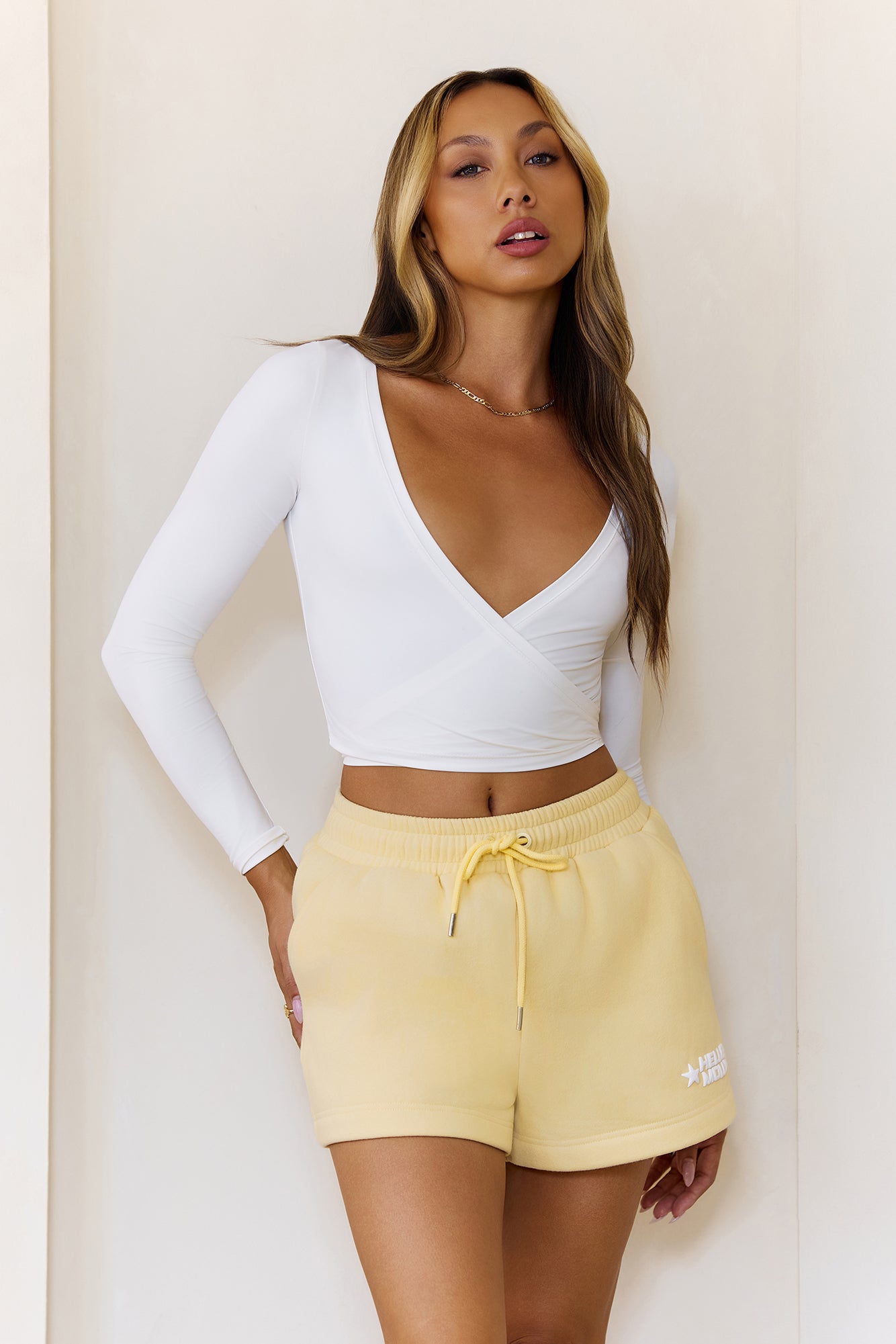 BASE Contour Ballerina Wrap Long Sleeve Crop Top White
