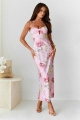 Sun Drenched Shores Satin Midi Dress Pink