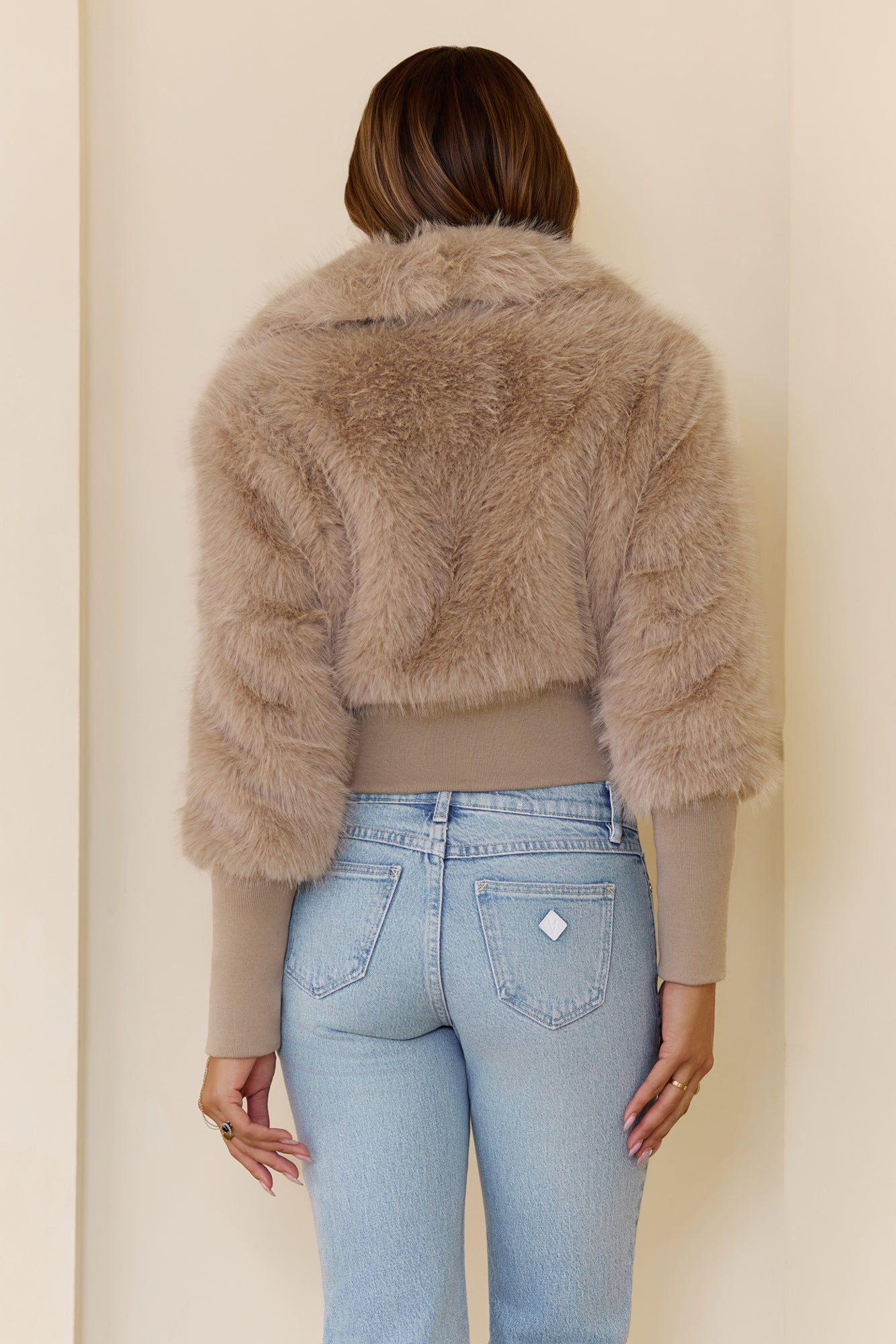 Midnight Whimsy Faux Fur Jacket Taupe