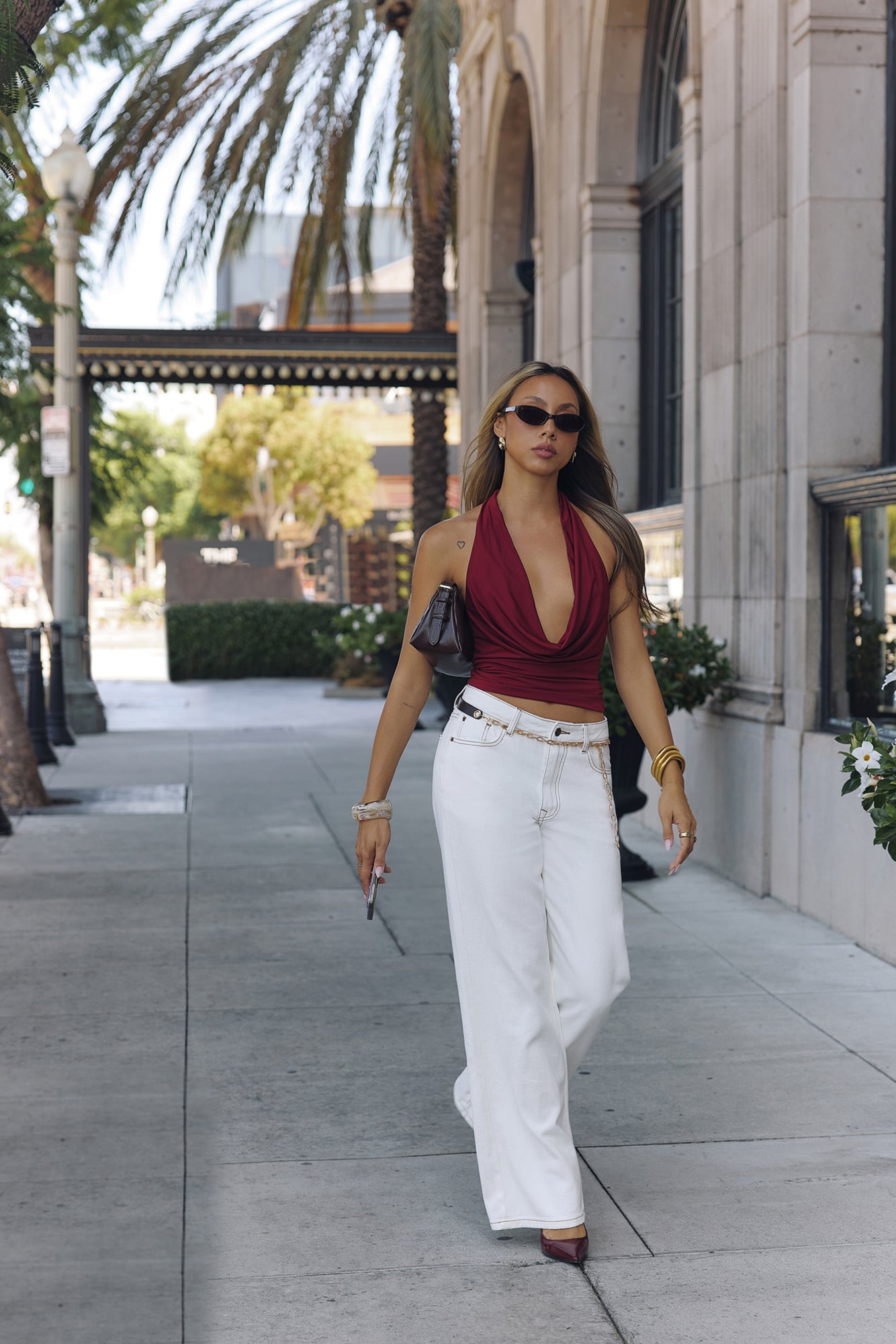 BASE Contour In Her Element Halter Cowl Top Wine