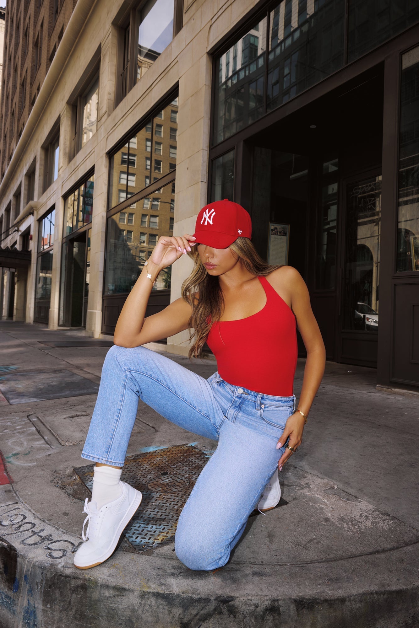 BASE Luxe Rib Simple Silhouette Halter Top Red