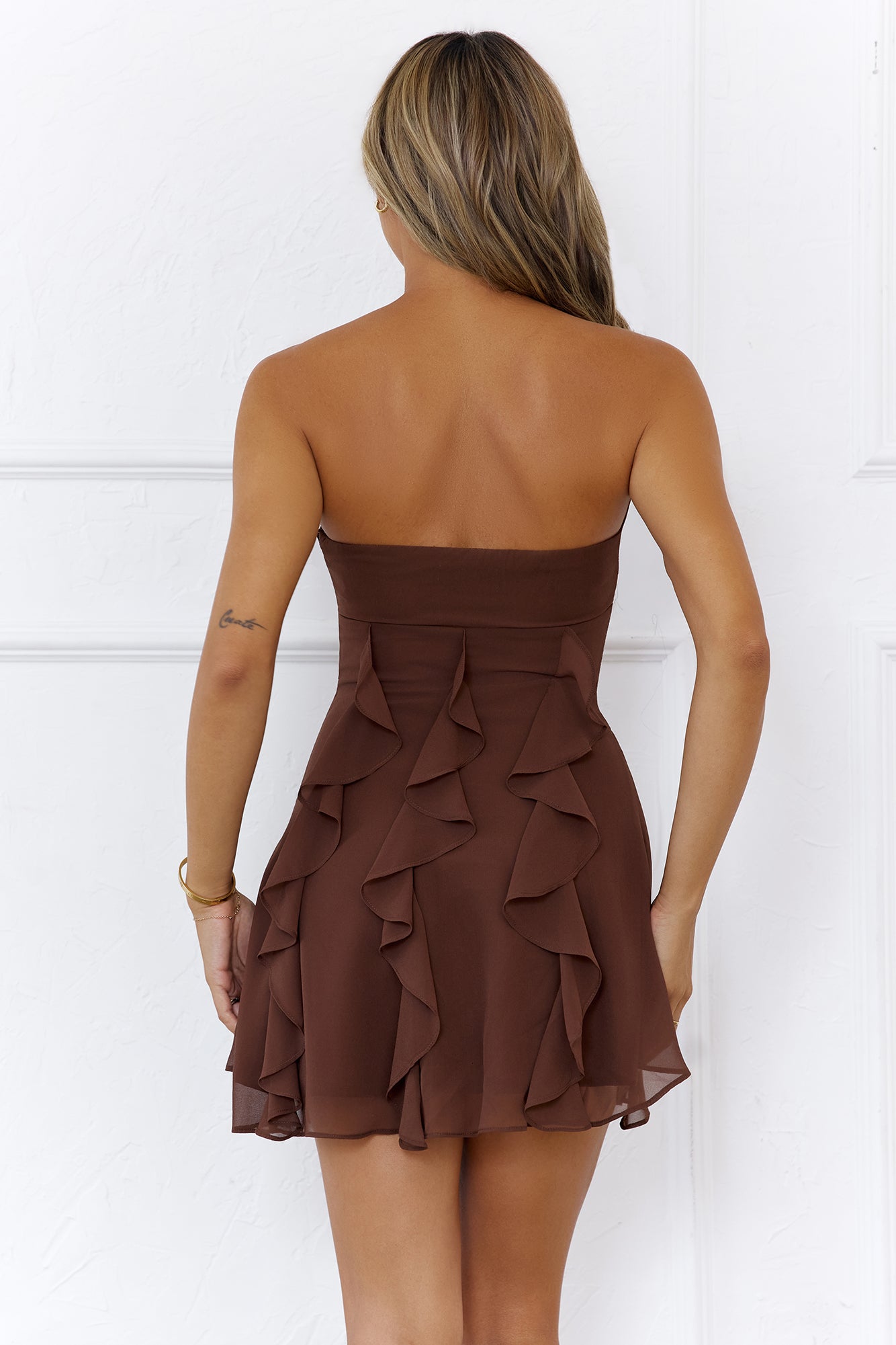 Imagine It Strapless Mini Dress Brown