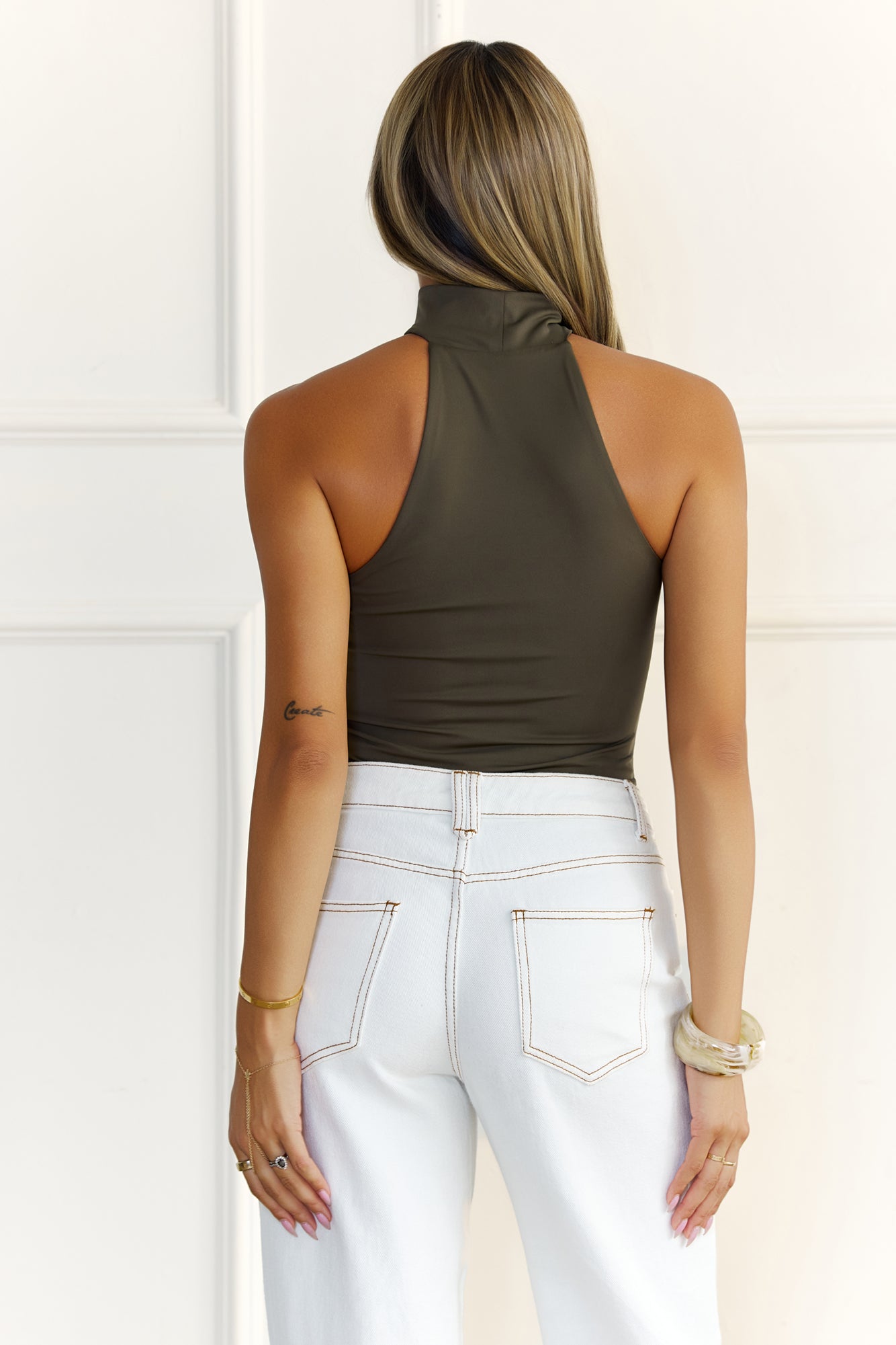 BASE Contour Reverse Halter Top Khaki