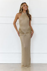 Champagne Horizon Halter Knit Maxi Dress Gold