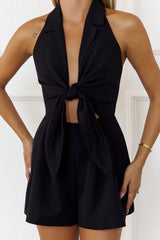 Springtime Picnic Party Halter Romper Black