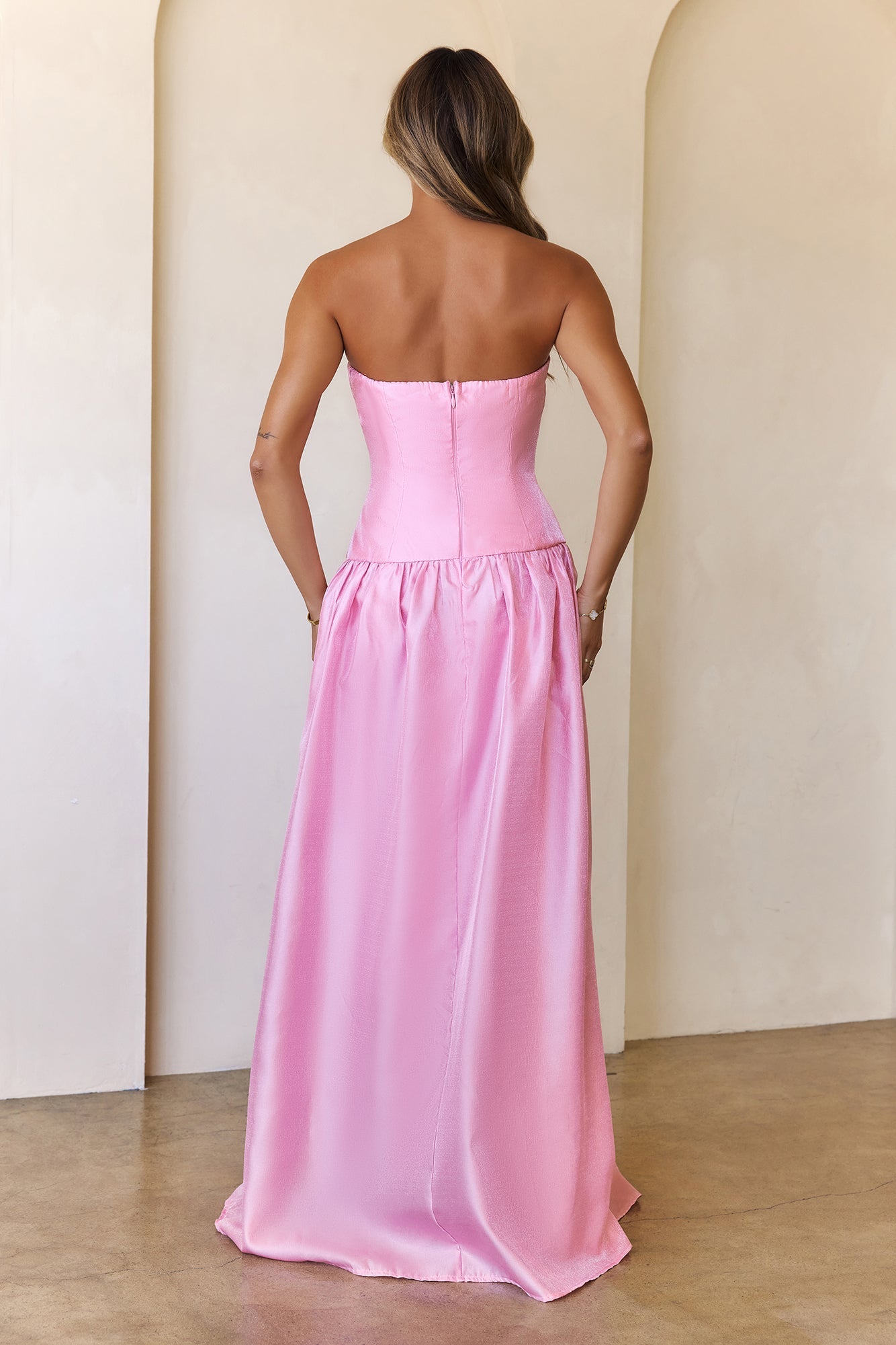 Princess Cut Strapless Maxi Dress Pink