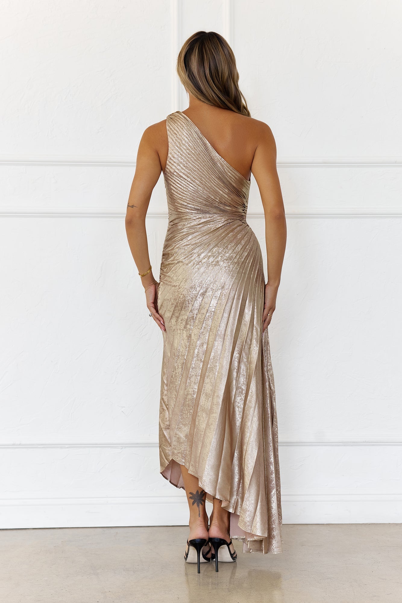 Evening Aura One Shoulder Maxi Dress Champagne