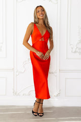 Satin Skies Midi Dress Red
