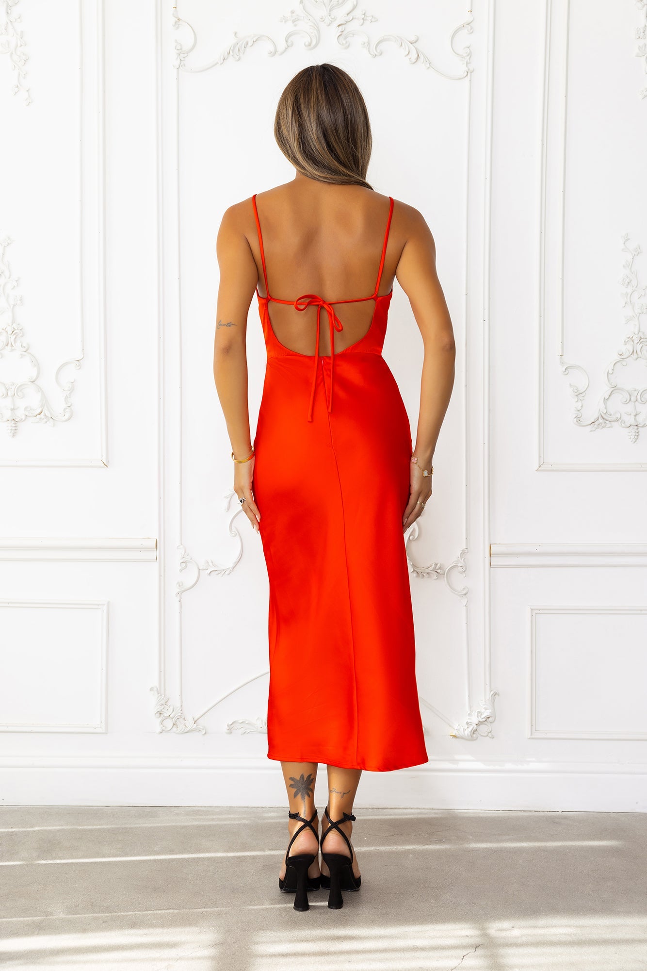 Satin Skies Midi Dress Red