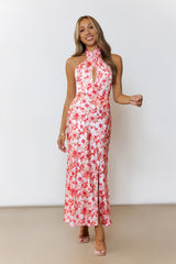 Sun Poem Halter Maxi Dress Coral