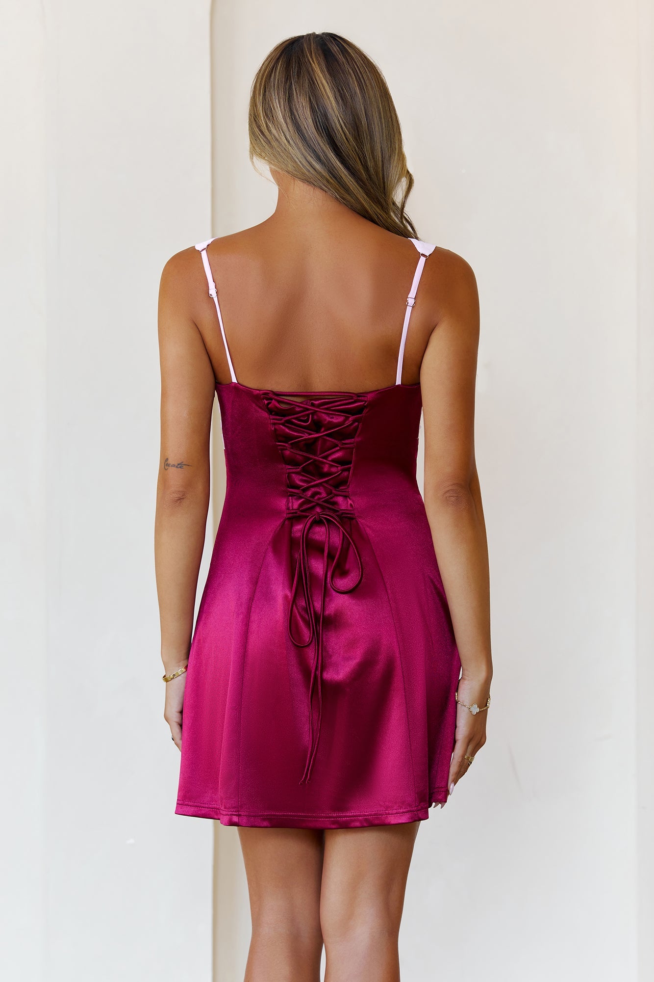Sunkissed Spin Satin Mini Dress Burgundy