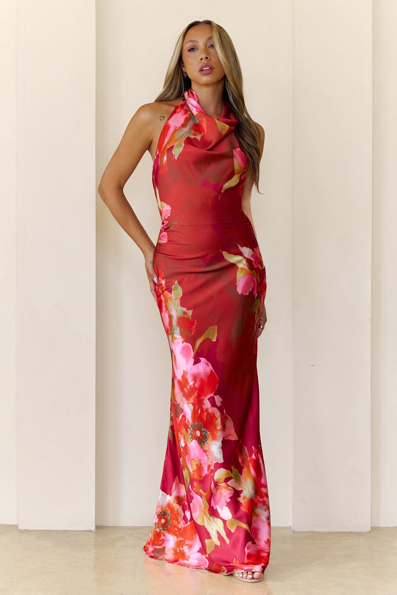 Fall Florals Halter Maxi Dress Wine