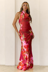 Fall Florals Halter Maxi Dress Wine