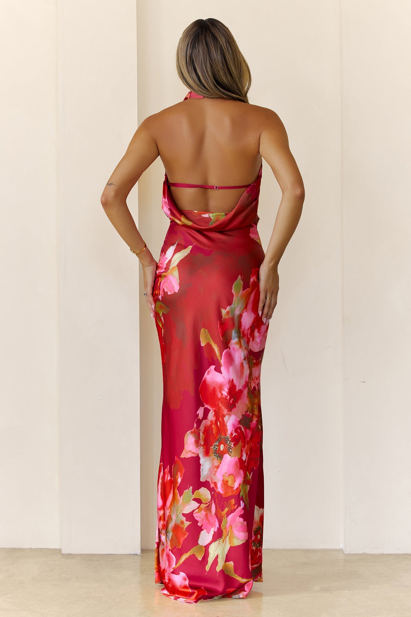 Fall Florals Halter Maxi Dress Wine