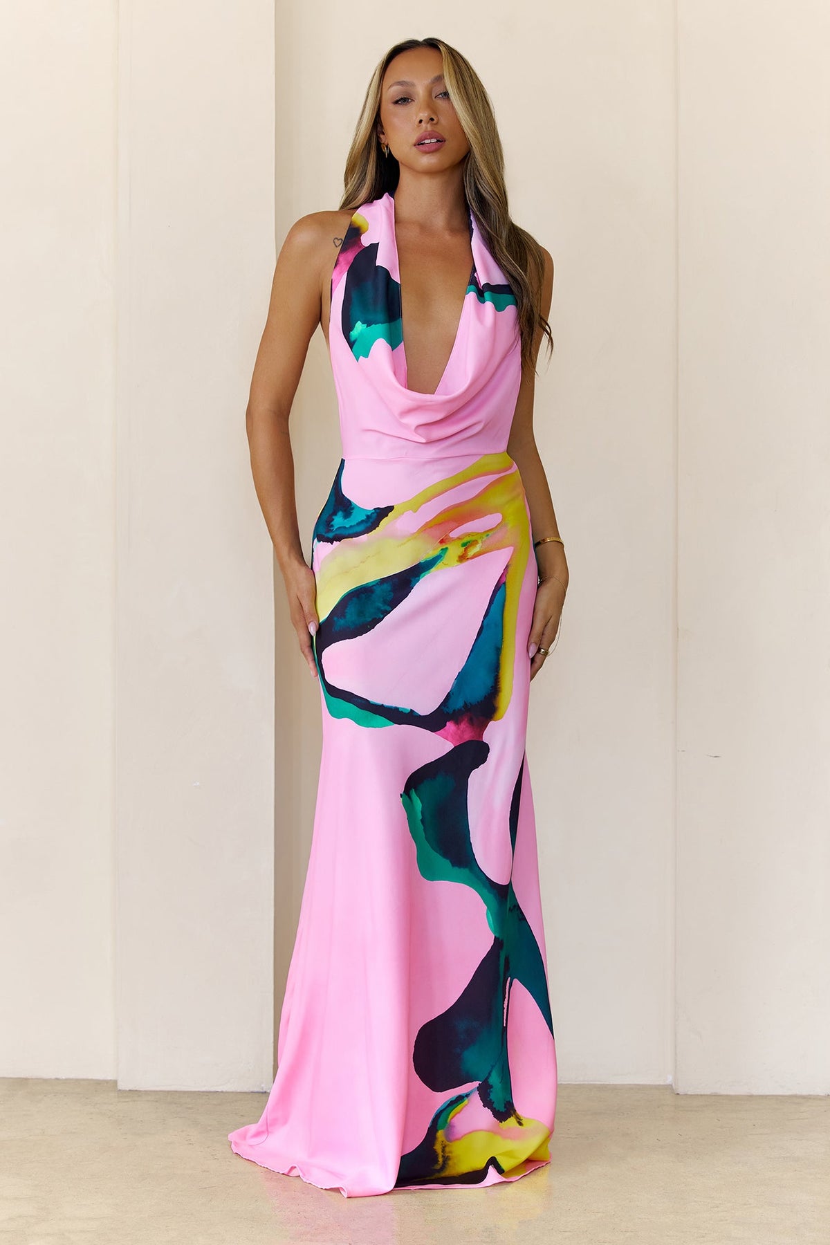 Palm Beach Vibe Halter Maxi Dress Print