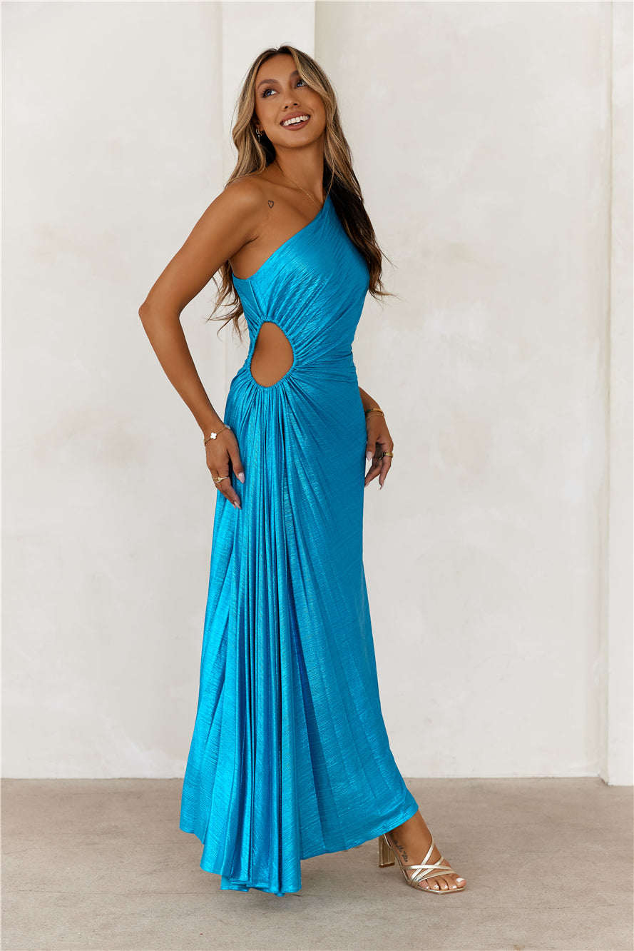 Sapphire Soirée One Shoulder Maxi Dress Turquoise