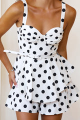 Polka Dot Woven Belted Romper Ivory