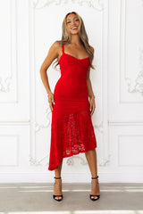 Only Fantasy Lace Midi Dress Red