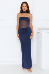 Luxe Unfiltered Strapless Mesh Maxi Dress Navy
