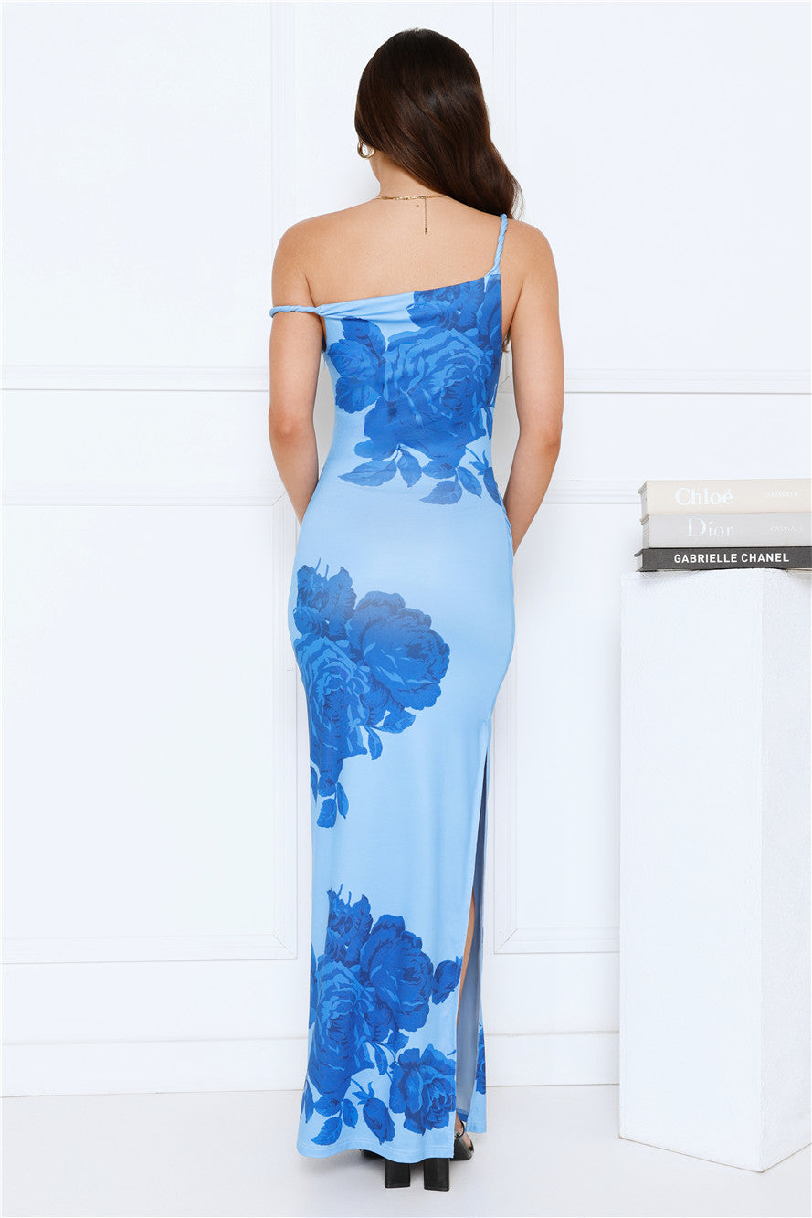 The Darling Edit Off Shoulder Maxi Dress Blue
