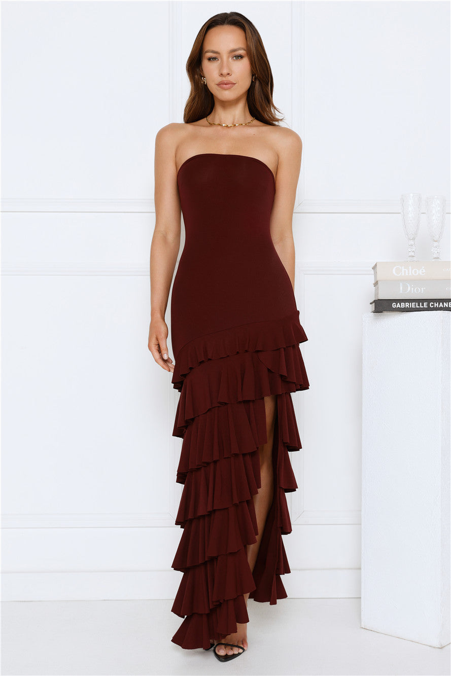 Luxe Reflections Strapless Maxi Dress Brown