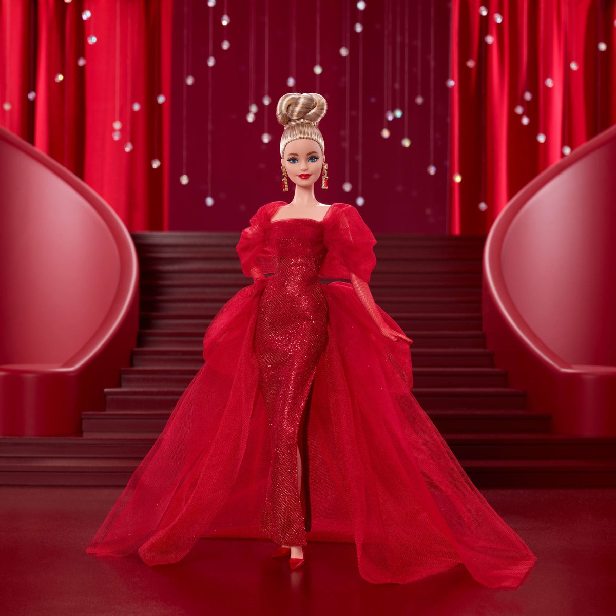 Barbie Signature Collectible Doll For Mattel 80th Anniversary, Glittery Red Tulle Gown, Blonde Hair