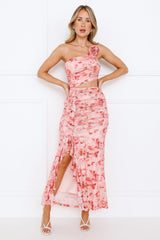 Rebel Rose One Shoulder Mesh Maxi Dress Pink