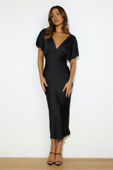 Wedding To Attend Satin Maxi Dress Black
