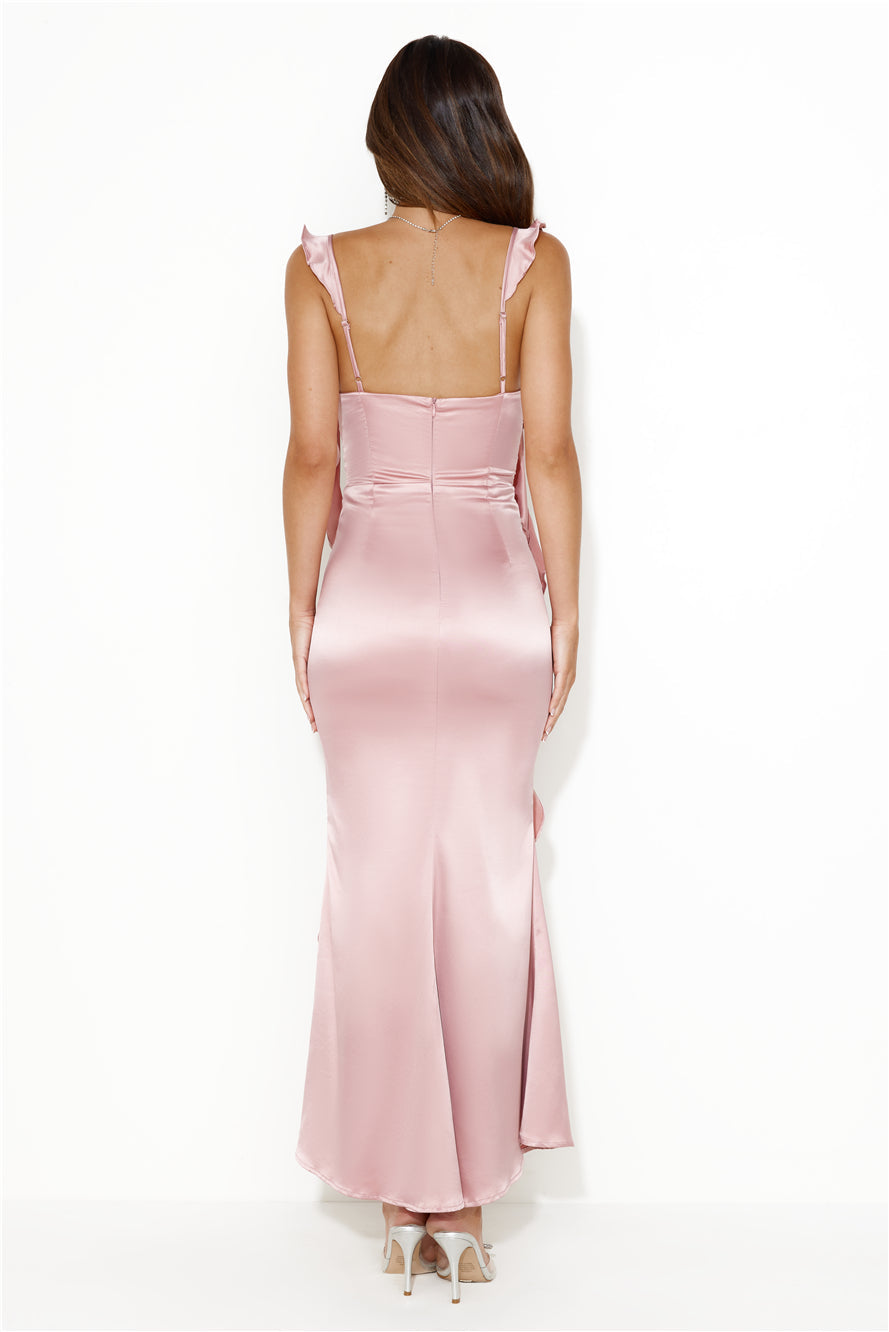 Romance High Satin Maxi Dress Blush