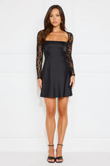 Magnificent Poise Lace Long Sleeve Satin Mini Dress Black