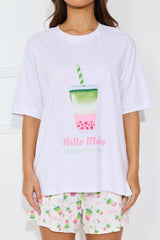 Matcha Mornings Pyjama Tee White