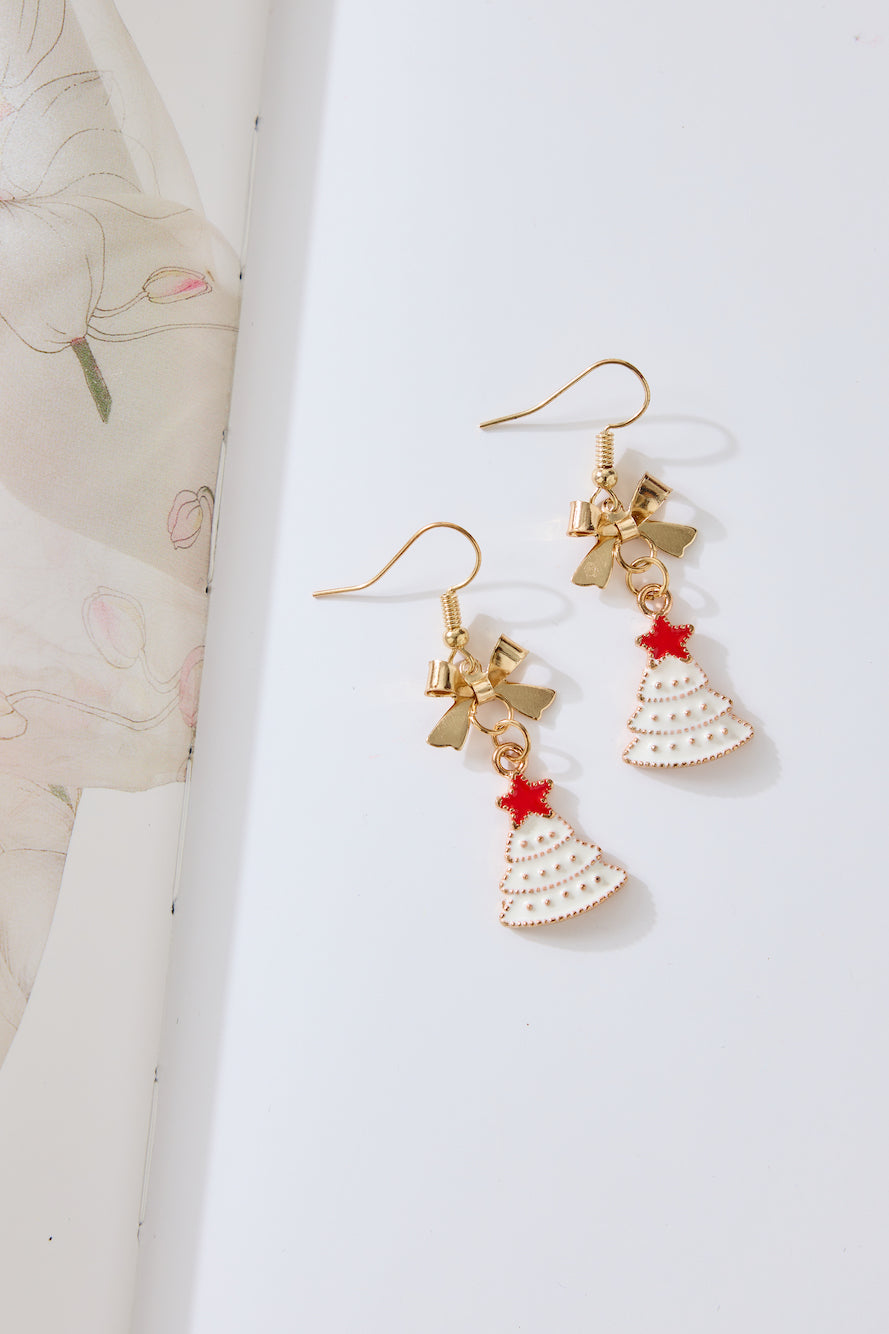 Frosted Christmas Tree Earrings Gold