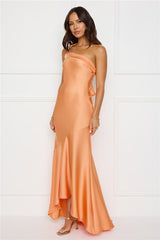 Masquerade Energy One Shoulder Satin Maxi Dress Orange
