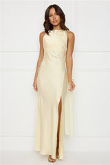 Love Decadence Satin Maxi Dress Yellow