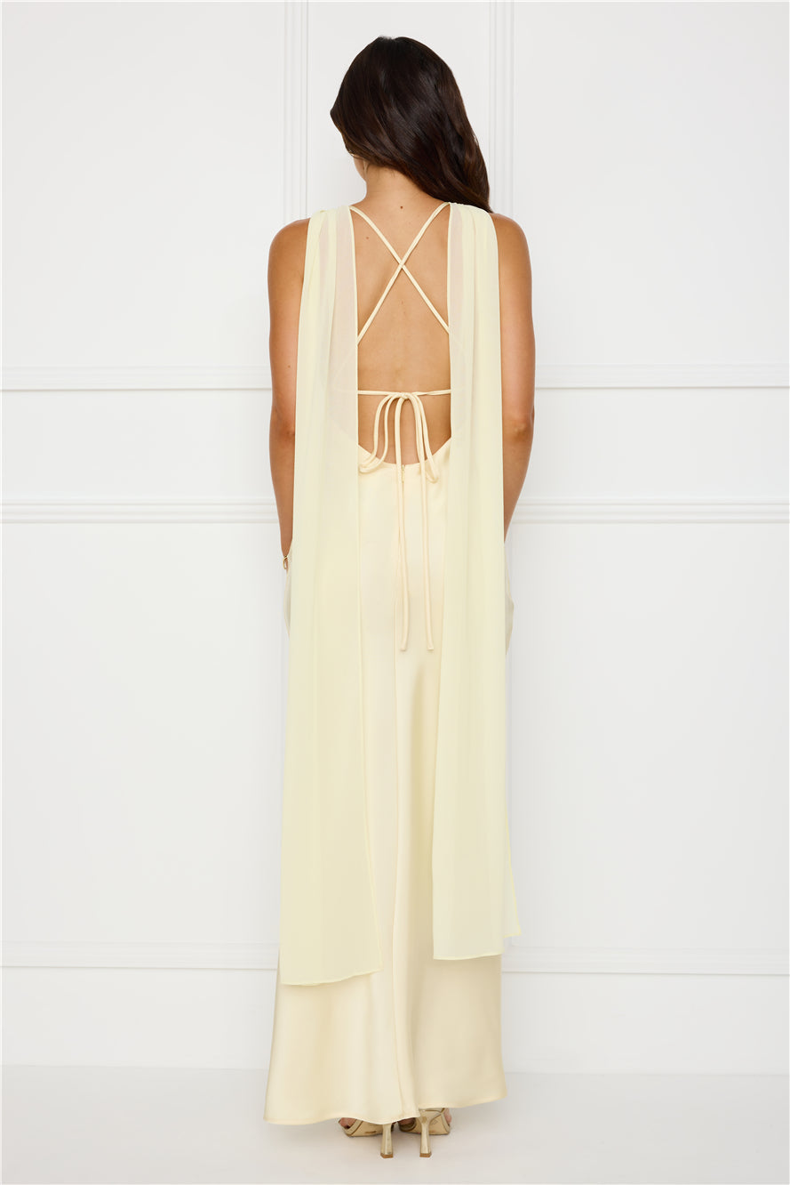 Love Decadence Satin Maxi Dress Yellow