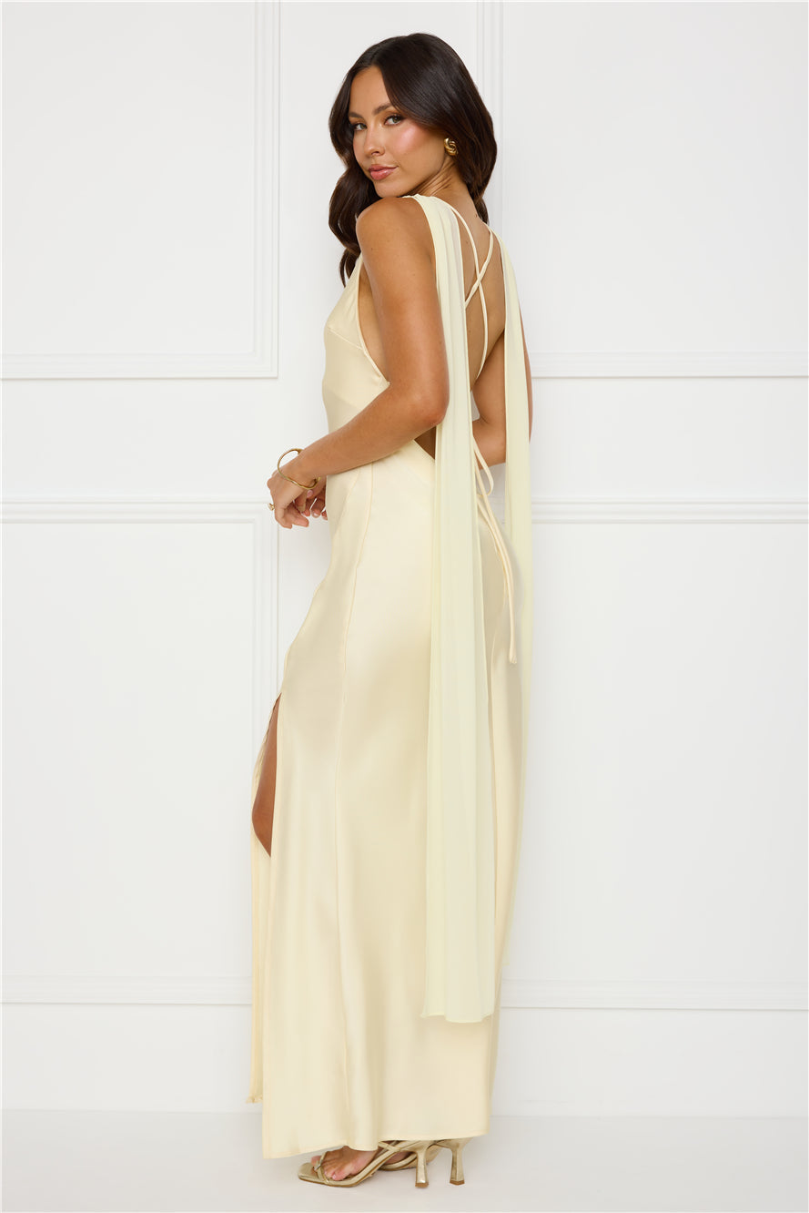 Love Decadence Satin Maxi Dress Yellow